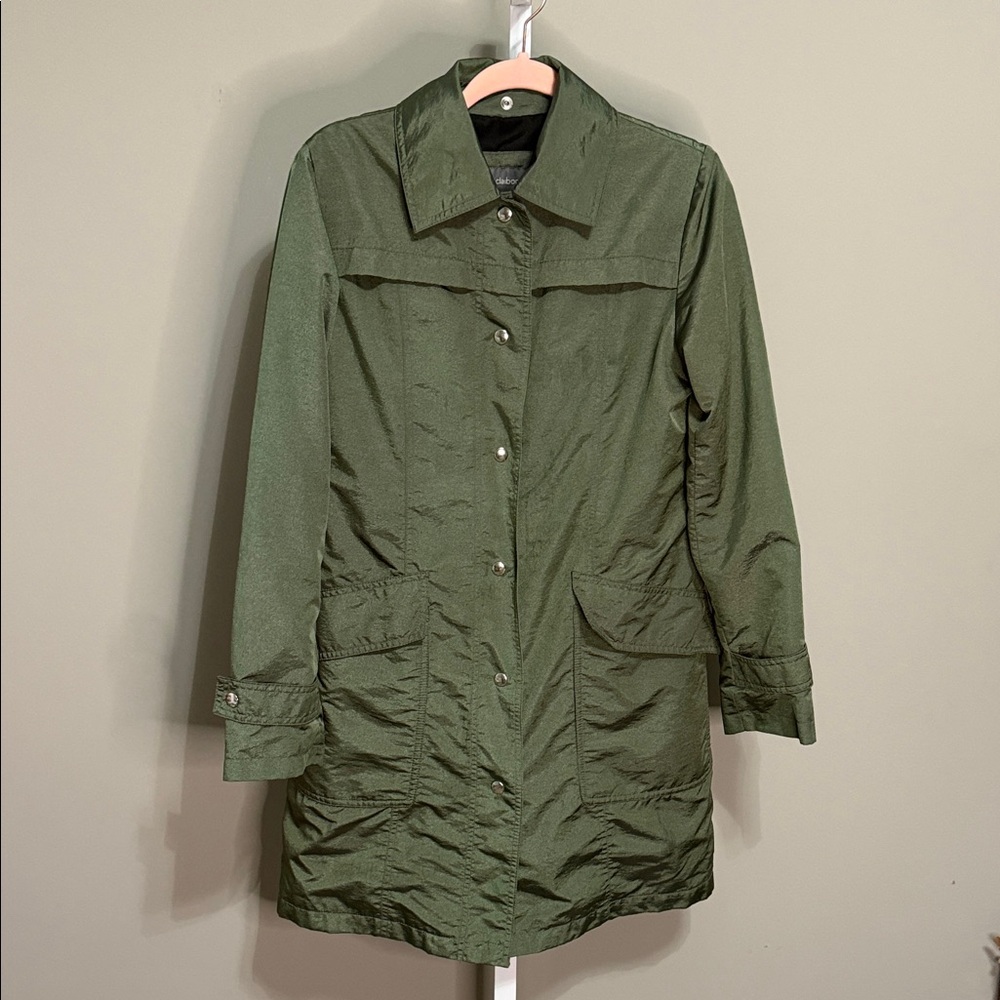 Liz Claiborne Green Utility Coat S Classic Trench Style Quiet‎ Luxury Chic